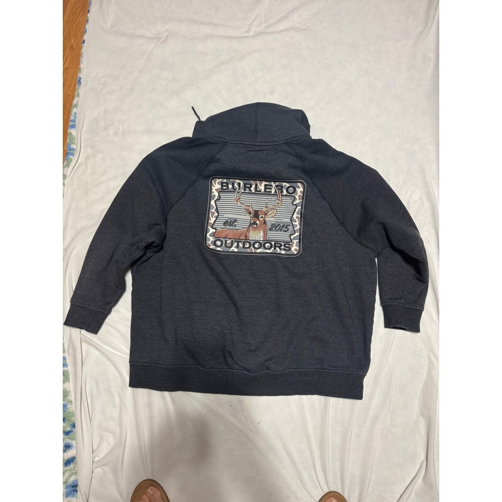 Burlebo Outdoors Mens 2XL Charcoal Grey Buck Graphic Hoodie Sweatshirt Raglan